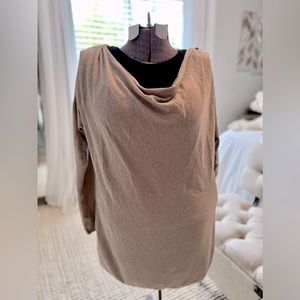 White House Black Market Shimmer Tan Mini Dress Tunic Shirt Long Sleeve XL NWOT